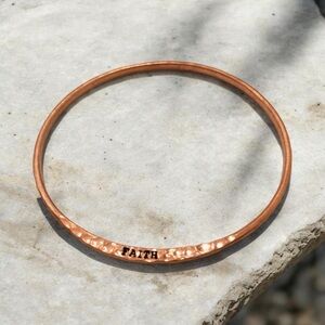 Hammered Copper "Faith" Bangle Bracelet